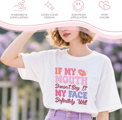 Sarcastic Quotes DTF Transfers Ready to Press - 20 Sheets Pink Iron on Transfers Iron on Decals Vinyl Design for Clothing Pillow Backpack Hoodie Hat Bag DIY Costume Craft