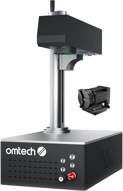 Omtech 30W Autofocus Fiber Laser Marking Machine with Rotary Axis, Fiber Laser Engraver for Metal Marking, 6" X 6" Workbed Fiber Laser Engraver Cutter with Ezcad, 100,000 Hr. Life Etching Machine