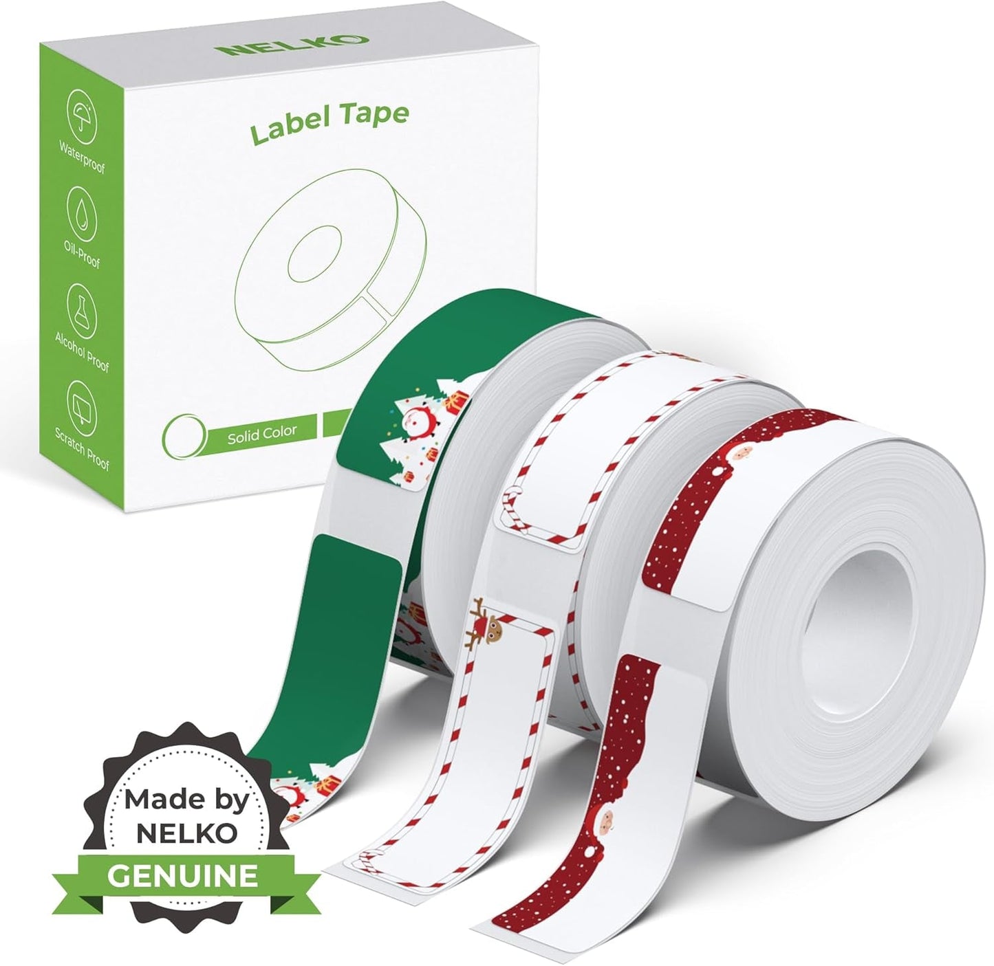 NELKO Genuine P21 Label Maker Tape, Adapted Label Print Paper, 14X40Mm (0.55Inx1.57In), Standard Laminated Labeling Replacement, Multipurpose of P21, 180 Tapes/Roll, 3-Roll, Christmas Theme