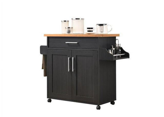 Kitchen Cart with Spice Rack plus Towel Holder, Black-Beech