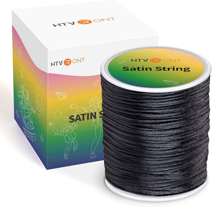 Black Nylon String Cord- 1.5Mm 103 Yards Strong Nylon String, Wear-Resistant No Fading  Satin Silk Cord for Bracelets, Wind Chime, Necklace,Knotting,Jewelry Making,Blinds Cord