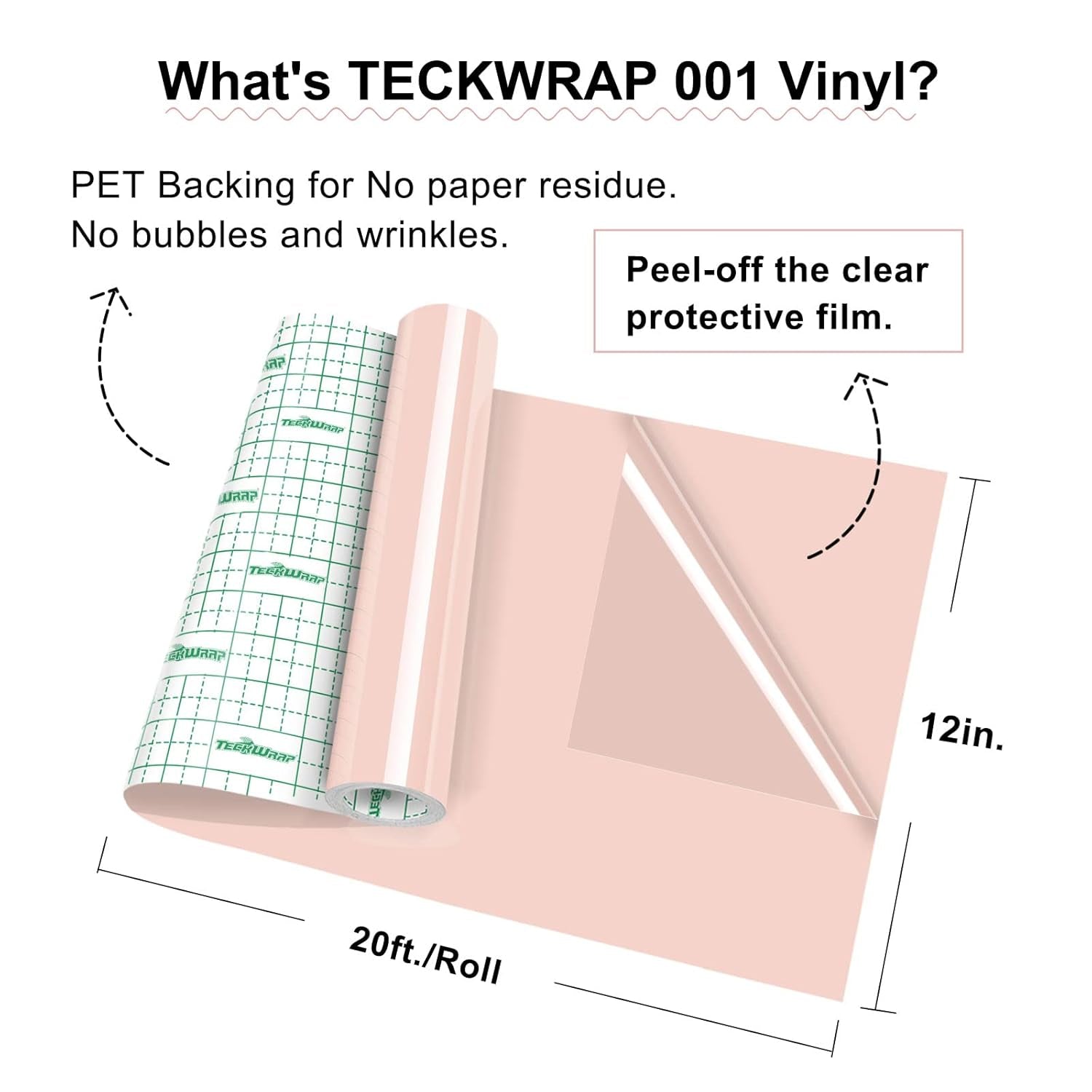 001 Vinyl Glossy Permanent Vinyl Adhesive Vinyl Roll for Cutters, Signs, Scrapbooking, Craft, Die Cutters 12" X 20Ft, Glossy Pastel Pink