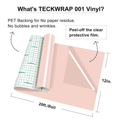 001 Vinyl Glossy Permanent Vinyl Adhesive Vinyl Roll for Cutters, Signs, Scrapbooking, Craft, Die Cutters 12" X 20Ft, Glossy Pastel Pink