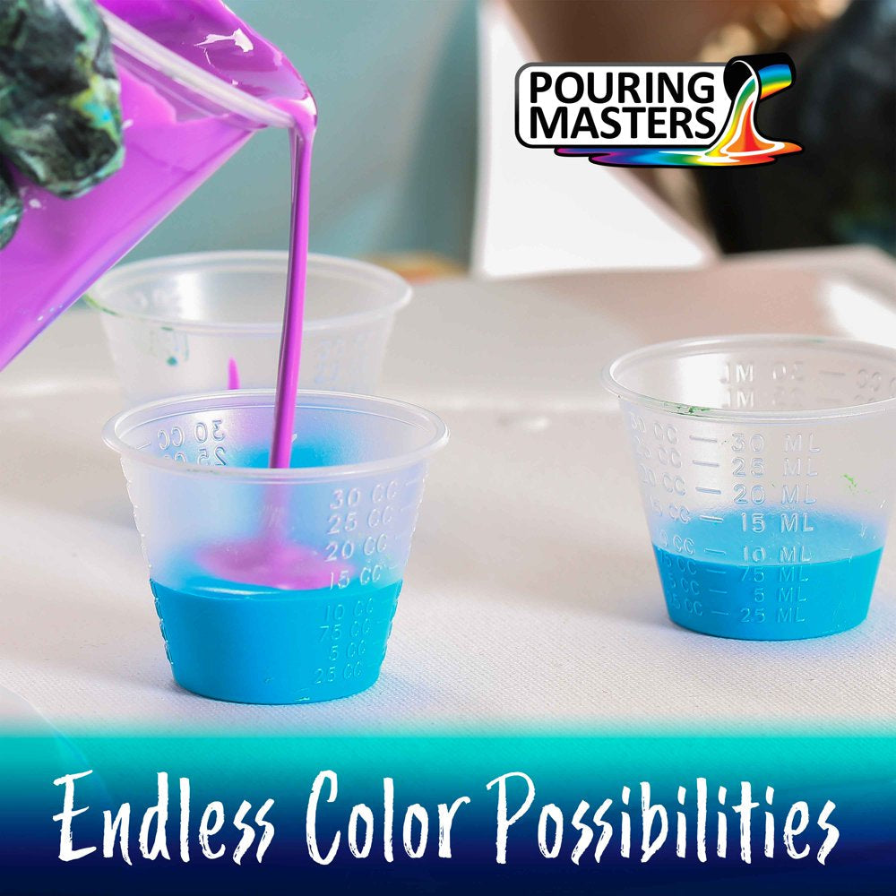 Pouring Masters 36-Color Ready to Pour Acrylic Pouring Paint Set with Silicone Oil & Gloss Medium - Premium Pre-Mixed High Flow 2-Ounce & 8-Ounce Bottles - for Canvas, Wood, Paper, Crafts, Tile