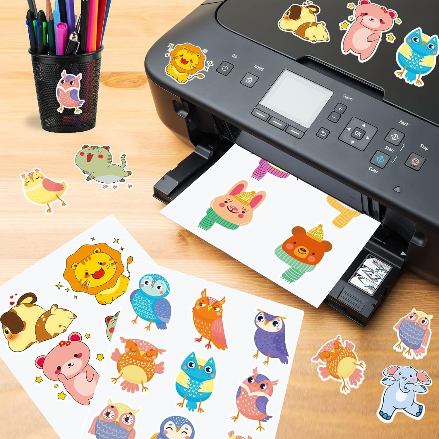 Lzerking Glossy Printable Vinyl Sticker Paper for Printer - 100 Sheets White Self-Adhesive, Quick-Drying Waterproof, for Inkjet & Laser Printers, Compatible with Cricut for Small Business, 8.5X11In