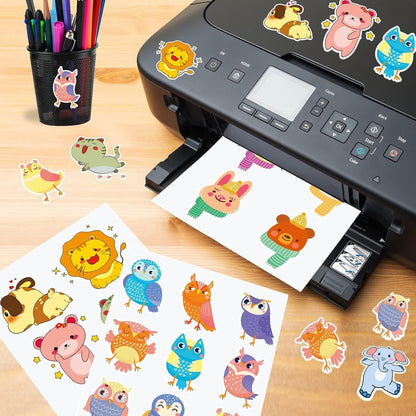 Lzerking Glossy Printable Vinyl Sticker Paper for Printer - 100 Sheets White Self-Adhesive, Quick-Drying Waterproof, for Inkjet & Laser Printers, Compatible with Cricut for Small Business, 8.5X11In