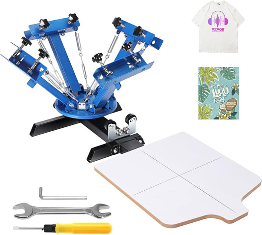 Screen Printing Machine, 4 Color 1 Station 360° Rotable Silk Screen Printing Press, 21.2X17.7In / 54X45Cm Screen Printing Press, Double-Layer Positioning Pallet for T-Shirt DIY Printing
