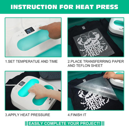 MECOLOUR Heat Press Machine for T Shirts, Portable Heat Press 9"X9" with Heat Press Mat, PTFE Teflon and 8 Pcs Tshirt Ruler Guide, Tshirt Press Machine for Sublimation, HTV, Heat Transfer 110V(Green)