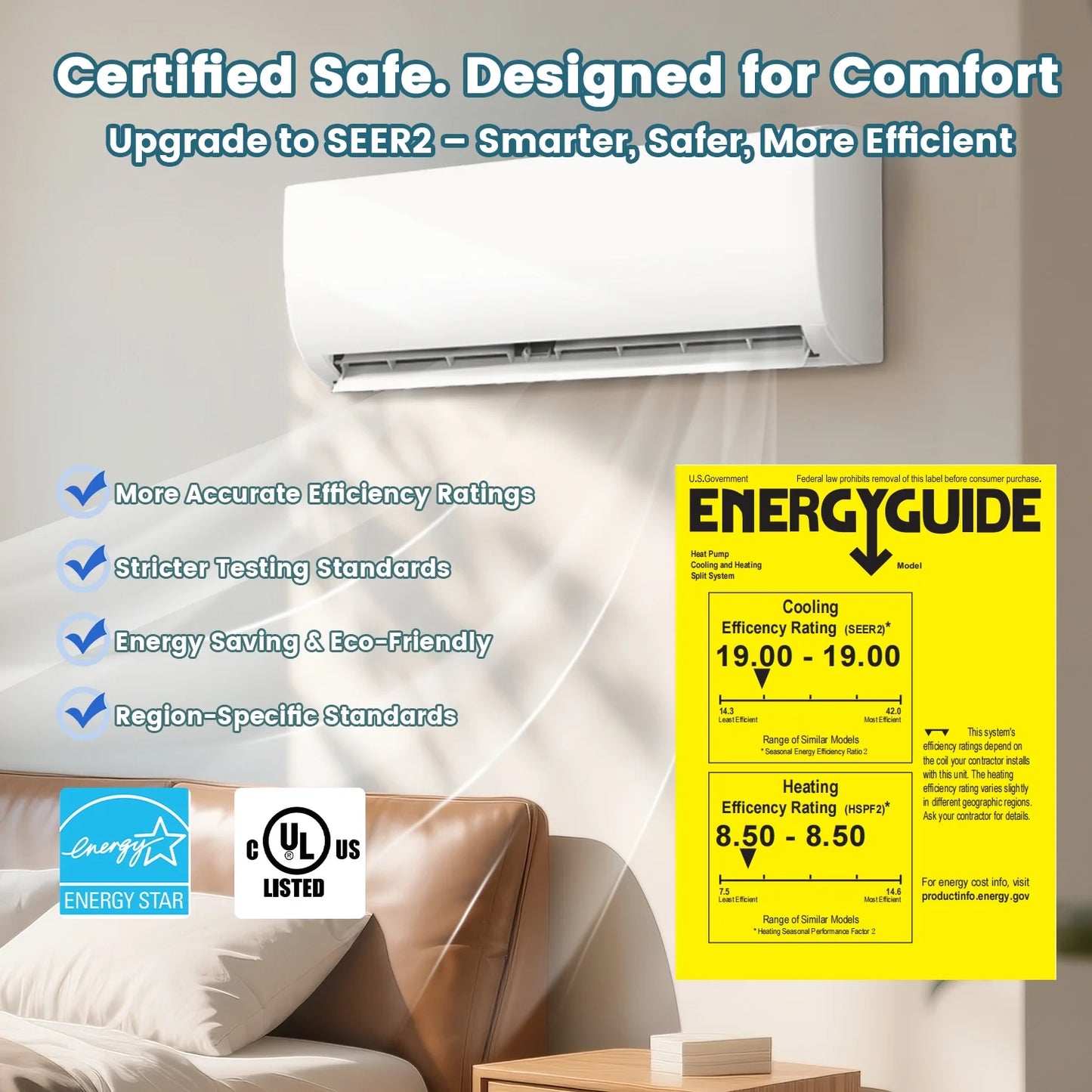 9000BTU Mini Split Air Conditioner Heat Pump,19 SEER2 115V Split Ac Unit with Remote AC Cool up to 650 Sq. Ft,Variable Frequency Cooling and Heating，R32 Refrigerant & Installation Kit, White