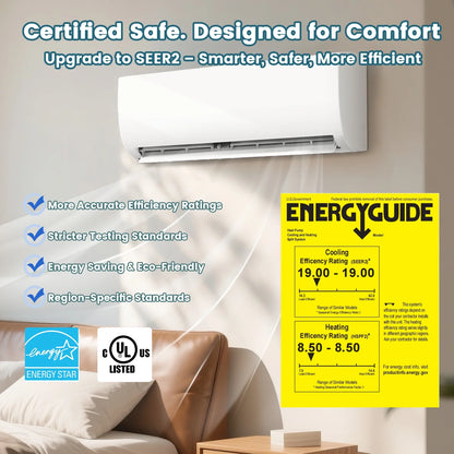 9000BTU Mini Split Air Conditioner Heat Pump,19 SEER2 115V Split Ac Unit with Remote AC Cool up to 650 Sq. Ft,Variable Frequency Cooling and Heating，R32 Refrigerant & Installation Kit, White