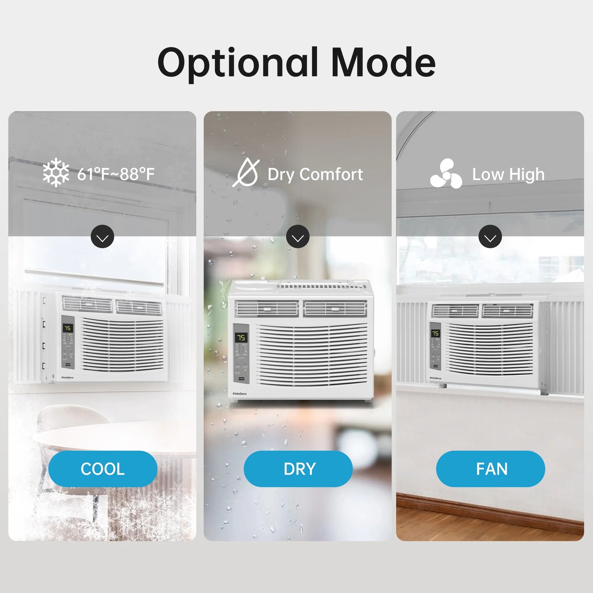 6000 BTU Window Air Conditioner Cool to 250 Sq Ft Intelligent, Led,Remote Control, Easy to Clean Filter Screen, Can Be Used as a Dehumidifier/Fan, Operates Quietly, and Is Energy-Saving