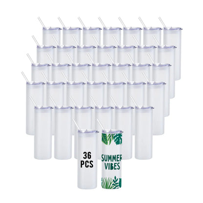 Wholesale 25 OZ Sublimation Glass Tumbler Blanks Straight Frosted with Slide Lid and Glass Straw 12 Pack & 36 Pack & 72 Pack