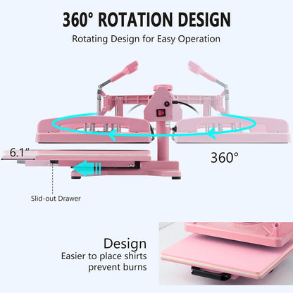 8IN1 Heat Press Machine 15"x15" Sublimation Transfer T-Shirt Mug Plate Hat Pink