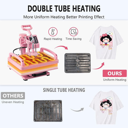 8IN1 Heat Press Machine 15"x15" Sublimation Transfer T-Shirt Mug Plate Hat Pink
