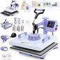 WHUBEFY Heat Press,8 in 1 Tshirt Printing Machine 15"x12" Digital Industrial Heat Transfer Machine,Sublimation Heat Press Machine for T Shirts/Mug/Cap/Plate/DIY (8 in 1 Heat Press(Purple))