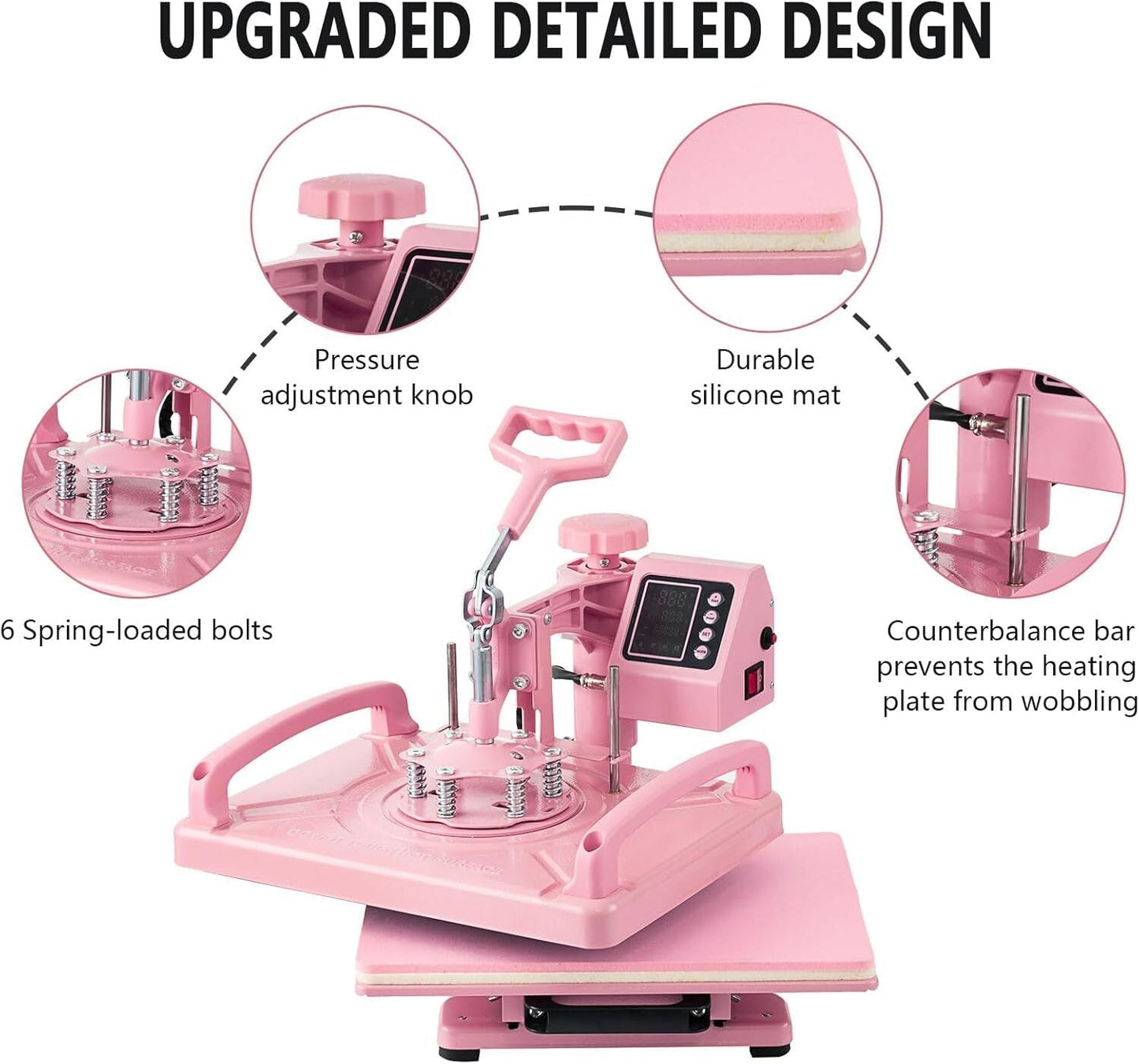 8IN1 Heat Press Machine 15"x15" Sublimation Transfer T-Shirt Mug Plate Hat Pink