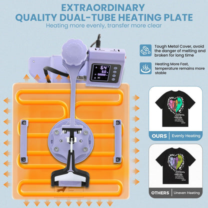WHUBEFY Heat Press,8 in 1 Tshirt Printing Machine 15"x12" Digital Industrial Heat Transfer Machine,Sublimation Heat Press Machine for T Shirts/Mug/Cap/Plate/DIY (8 in 1 Heat Press(Purple))