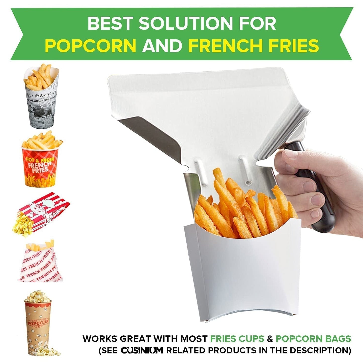 Concession Popcorn Scoop and Dredge Bundle - Metal Popcorn Scooper - French F...