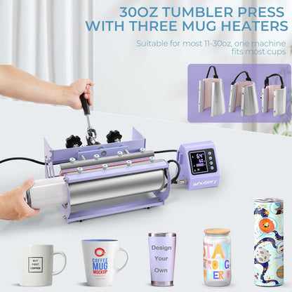 WHUBEFY Heat Press,8 in 1 Tshirt Printing Machine 15"x12" Digital Industrial Heat Transfer Machine,Sublimation Heat Press Machine for T Shirts/Mug/Cap/Plate/DIY (8 in 1 Heat Press(Purple))